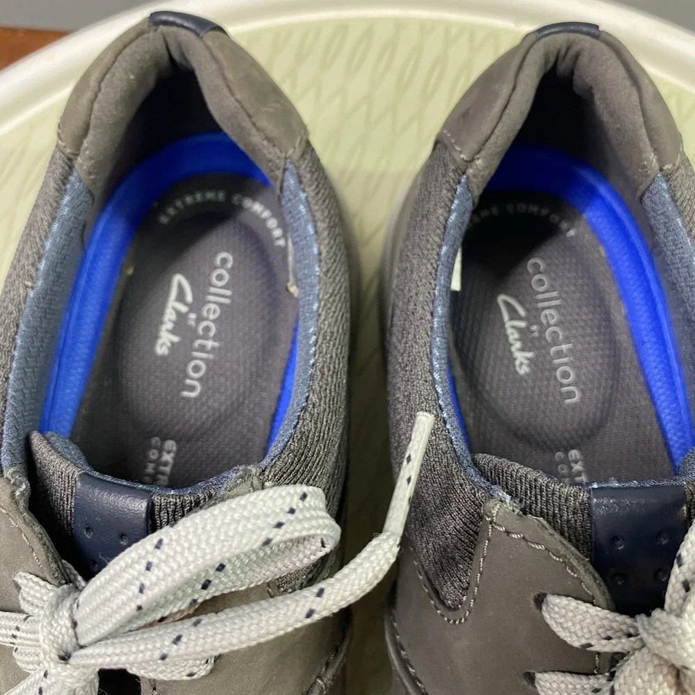 Clarks Men's Leather Langton Race Sneakers Comfort shoes Gray Athleisure 9‎ M